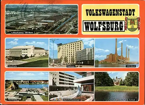 Wolfsburg VW Werk Luftaufnahme Stadthalle Rathaus Teichbreite Bahnhofspassage Schloss Kat. Wolfsburg