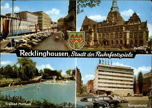 Recklinghausen Westfalen Markt Rathaus Freibad Mollbeck Europahotel Stadtwappen / Recklinghausen /Recklinghausen LKR