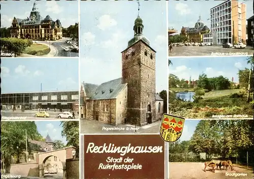 Recklinghausen Westfalen Rathaus Hauptbahnhof Engelsburg Stadthaus Parkanlagen Stadtgarten Propsteikirche St. Peter Stadtwappen  / Recklinghausen /Recklinghausen LKR