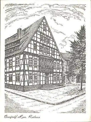 Burgdorf Hannover Rathaus Zeichnung Kat. Burgdorf