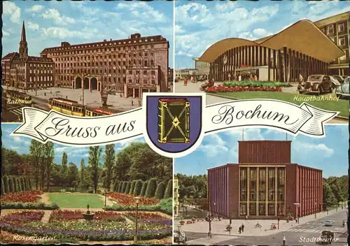 Bochum Stadttheater Hauptbahnhof Autos Strassenbahn Wappen Kat. Bochum