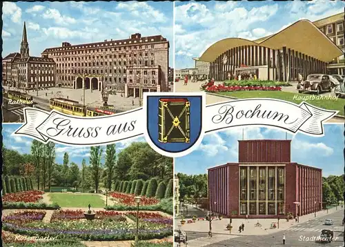 Bochum Stadttheater Hauptbahnhof Autos Strassenbahn Wappen Kat. Bochum