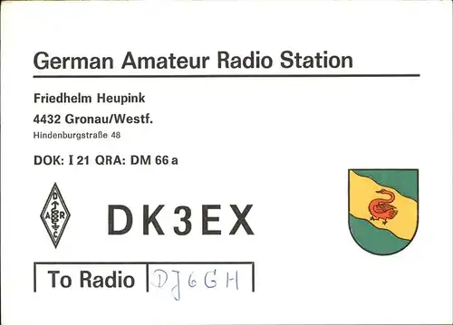 Gronau Westfalen German Amateur Radio Station  Kat. Gronau (Westf.)