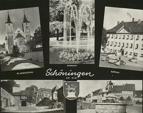 Schoeningen St. Lorenzkirche Brunnen Autos Kat. Schoeningen