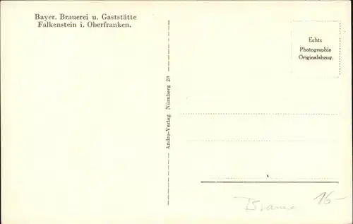 Falkenstein Oberfranken Baer. Brauerei Falkenstein / Donnersdorf /Schweinfurt LKR