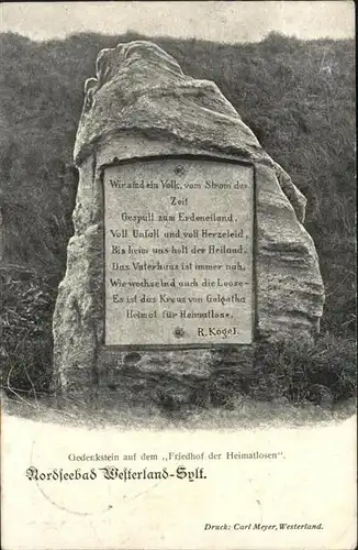Westerland Sylt Gedenkstein Friefhof der Heimatlosen / Westerland /Nordfriesland LKR