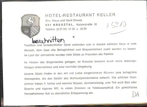 Kreuztal Westfalen Hotel Keller / Kreuztal /Siegen-Wittgenstein LKR