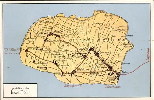 Insel Foehr Landkarte / Wyk auf Foehr /Nordfriesland LKR