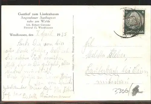 Wendhausen Braunschweig Gasthof zum Lindenbaum Inh. Robert Giesecke / Lehre /Helmstedt LKR