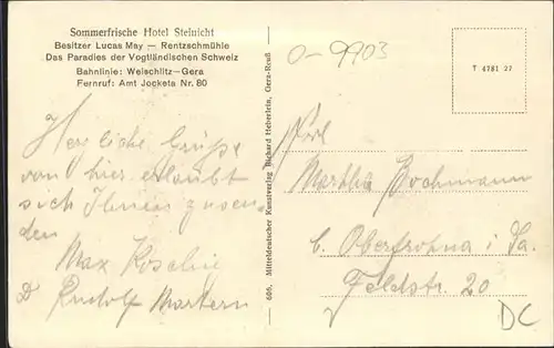 Rentzschmuehle Weisse Elster  Hotel Steinicht / Poehl Vogtland /Vogtlandkreis LKR