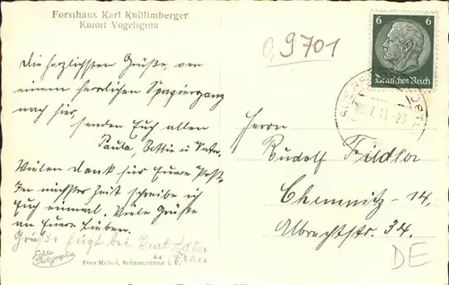 Vogelsgruen Forsthaus Karl Knillimberger / Auerbach /Vogtlandkreis LKR