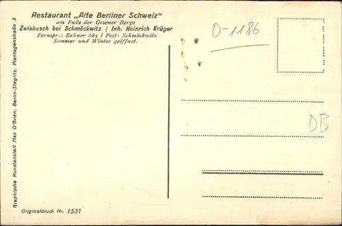 Schmoeckwitz Schillerwarte Zwiebusch / Berlin /Berlin Stadtkreis