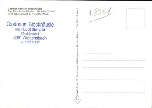 Oberkuernach Gasthof Pension Blockhaeusle / Wiggensbach /Oberallgaeu LKR