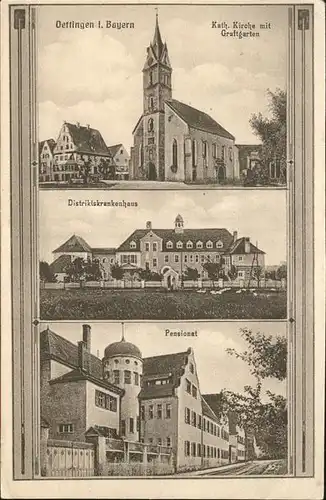 Oettingen Kirche Distrikten Krankenhaus Pensionat / Oettingen i.Bay. /Donau-Ries LKR