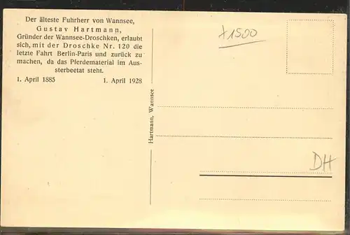 Berlin-Wannsee letzte Droschkenfahrt Berlin-Paris