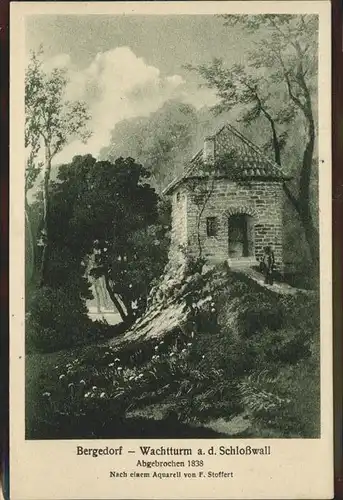 Bergedorf Hamburg Wachtturm Schlosswall Aquarell Kuenstler F. Stoffert