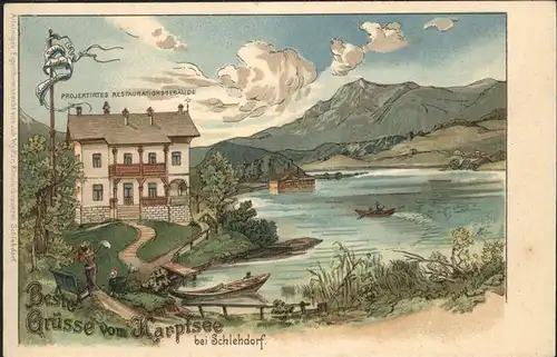 Schlehdorf Karptsee Restaurationsgebaeude Boote Kat. Schlehdorf