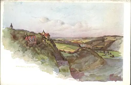 Dornburg Saale 3 Schloesser v. Dornburg Aquarell Kat. Dornburg Saale