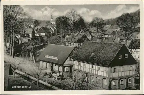 Grossschoenau Sachsen Pferdekutsche Haeuser Kat. Grossschoenau Sachsen