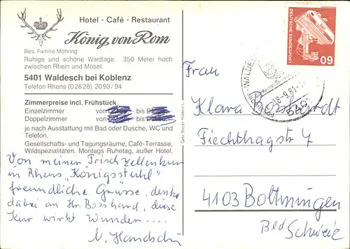 Waldesch Hotel Cafe Restaurant Koenig von Rom Kat. Waldesch