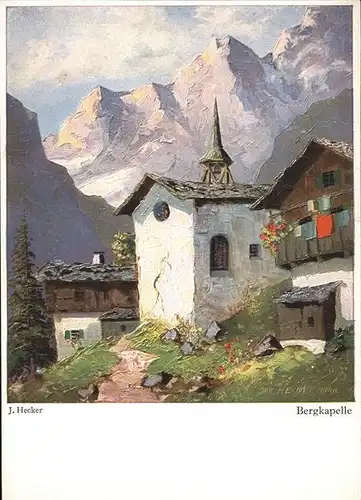 Ramsau Berchtesgaden Bergkapelle J. Hecker Kuenstlerkarte Kat. Ramsau b.Berchtesgaden