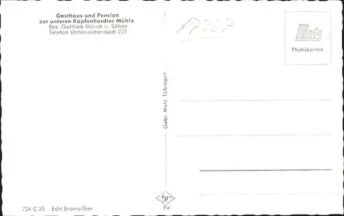 Unterreichenbach Calw Gasthaus Pension Kapfenhardter Muehle Gedicht Ludwig Auerbach Kat. Unterreichenbach