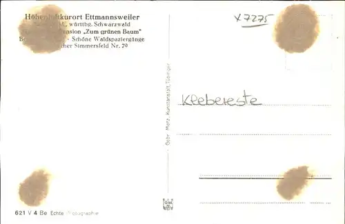 Ettmannsweiler Gasthof Pension zum gruenen Baum Kat. Simmersfeld