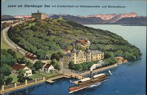 Leoni Starnberger See Drathseilbahn Rottmannshoehe Bismarckthurm Dampfer Kat. Berg