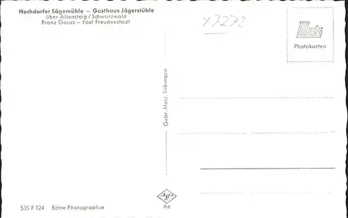 Hochdorf Nagold Saegemuehle Gasthaus Jaegerstueble Kat. Nagold