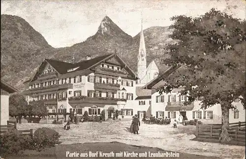 Dorf Kreuth Kirche Leonhardstein Hotel z. Post Kat. Kreuth