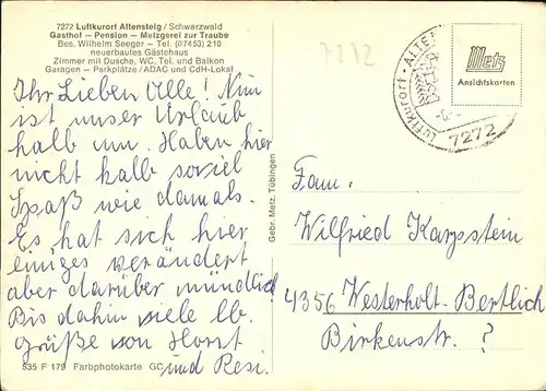 Altensteig Wuerttemberg Gasthof Pension Traube Kat. Altensteig
