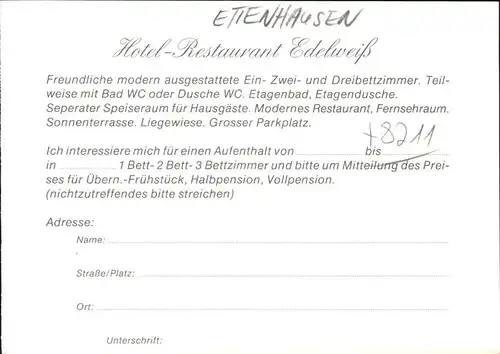 Ettenhausen Schleching Hotel Restaurant Edelweiss Kat. Schleching