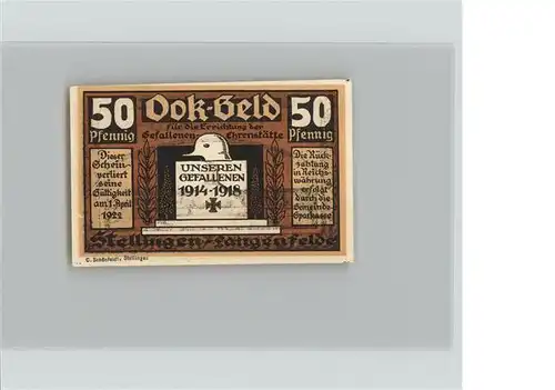 Stellingen Hamburg Notgeld 50 Pf / Hamburg /Hamburg Stadtkreis