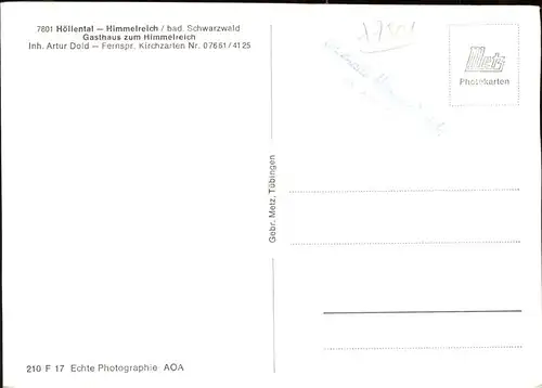 wz19600 Hoellental Schwarzwald Gasthaus zum Himmelreich Kategorie. Buchenbach Alte Ansichtskarten