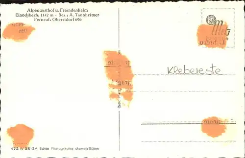 Einoedsbach Alpengasthof Fremdenheim Kat. Oberstdorf