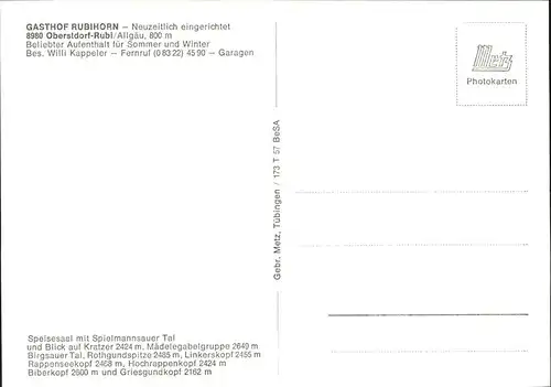 Rubi Gasthof Rubihorn Besitzer Willi Kappeler Innenansicht Kat. Oberstdorf