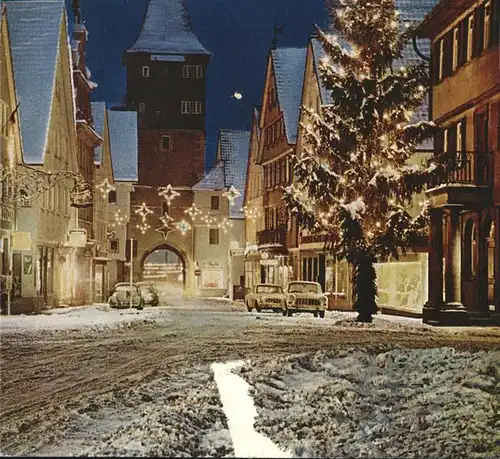 Winnenden Marktstrasse Torturm Winter Weihnachtsbeleuchtung Kat. Winnenden