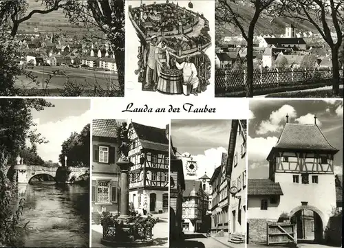 Lauda-Koenigshofen Mariensaeule, Tauber, Rathausturm, Alt-Lauda / Lauda-Koenigshofen /Main-Tauber-Kreis LKR