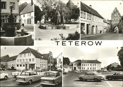 wz30370 Teterow Mecklenburg Vorpommern Hechtbrunnen, Muehlenteich, Marktplatz Kategorie. Teterow Alte Ansichtskarten