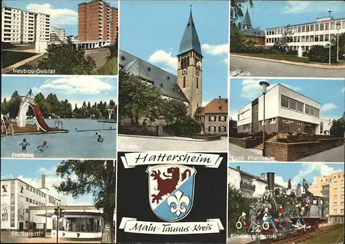 Hattersheim Main Schule Pfarrheim Kinderspielplatz Freibad  Kat. Hattersheim am Main