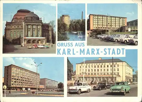 Karl-Marx-Stadt Autos Opernhaus Schlossteich Interhotel Moskau Chemnitzer Hof Kat. Chemnitz