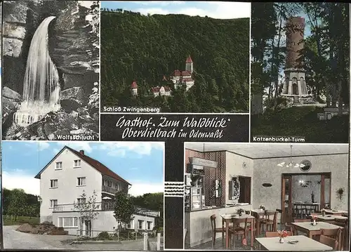 Oberdielbach Gasthof zum Waldblick Wolfsschlucht Katzenbuckelturm Schloss Zwingenberg Kat. Waldbrunn