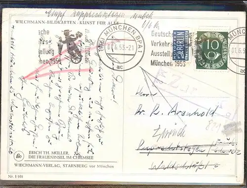 Fraueninsel Chiemsee Kuenstlerkarte Erich Th. Mueller / Chiemsee /Rosenheim LKR