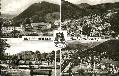 Bad Lauterberg St. Benno Stift Minigolfplatz Kneipp Kurklinik Luftaufnahme Stadtwappen Kat. Bad Lauterberg im Harz