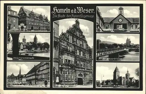 Hameln Hochzeitshaus Weser Osterstrasse Stiftsherrenhaus Museum Rattenfaengerhaus Kunstuhr mit Glockenspiel Weserbruecke Muenster Kat. Hameln