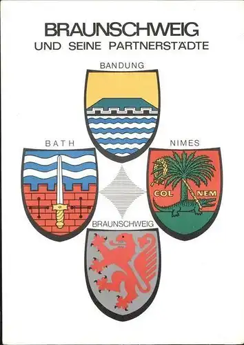 Braunschweig Stadtwappen Braunschweig und seine Partnerstaedte Bandung Bath Nimes Kat. Braunschweig