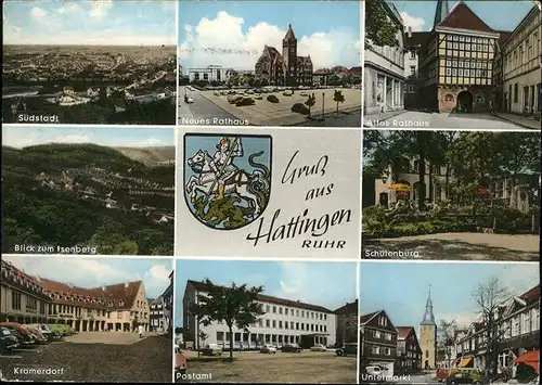 Hattingen Ruhr Suedstadt Rathaus Schulenburg Kraemerdorf Postamt Markt Kirche Stadtwappen / Hattingen /Ennepe-Ruhr-Kreis LKR