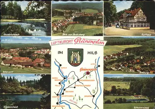 Gruenenplan Teilansichten Glasebachteich Kurhaus Hilsbornteich Schwimmbad Kat. Delligsen