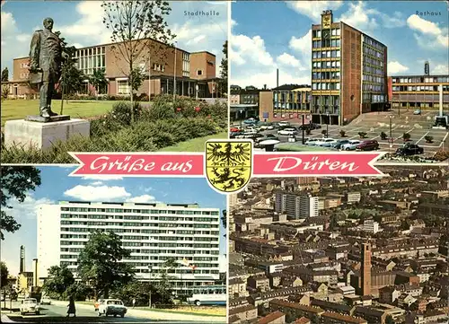 Dueren Rheinland Stadthalle Bismarck Denkmal Rathaus Teilansicht Dueren Luftaufnahme Stadtwappen / Dueren /Dueren LKR