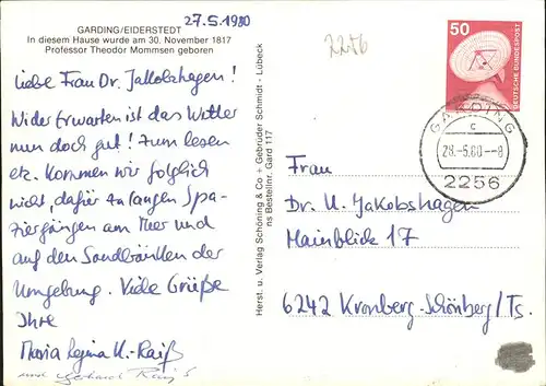 Garding Geburtshaus Prof. Theodor Mommsen Kat. Garding